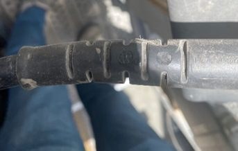 Close-up of a Sertplas heavy-duty air brake line showing an intact outer jacket after eight years in service