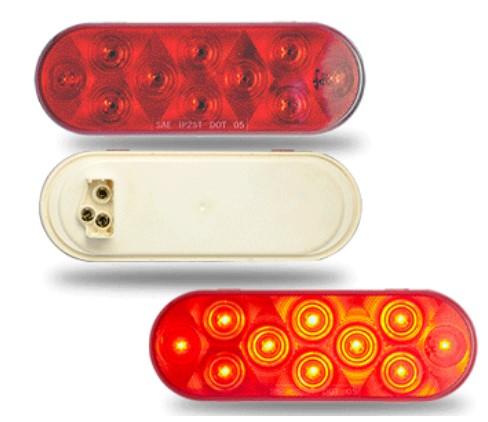 6" Oval LED Stop/Turn/Tail Light, Red, 10 LED